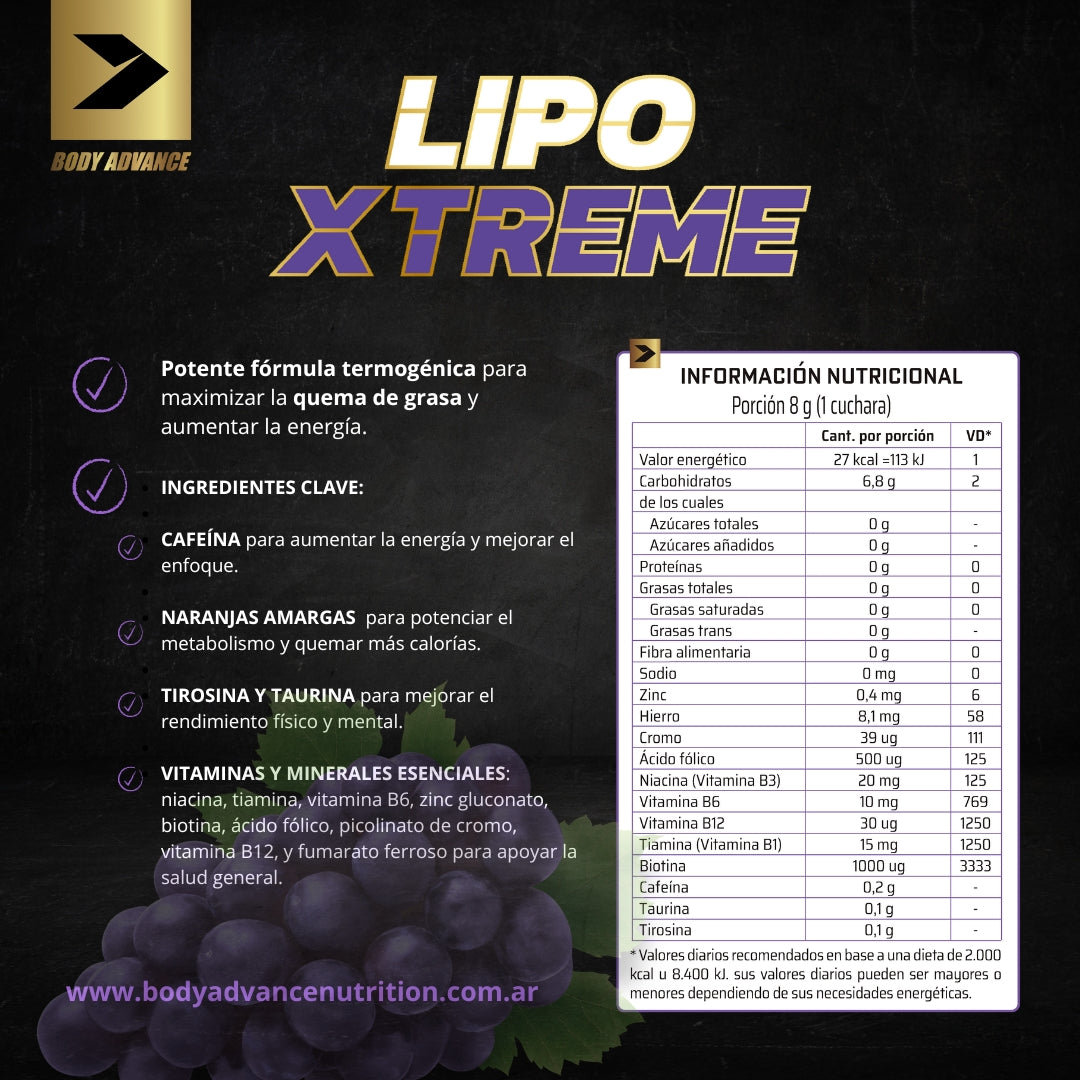 Lipo Xtreme – Termogénico quema grasa en Polvo (Sabor Uva)