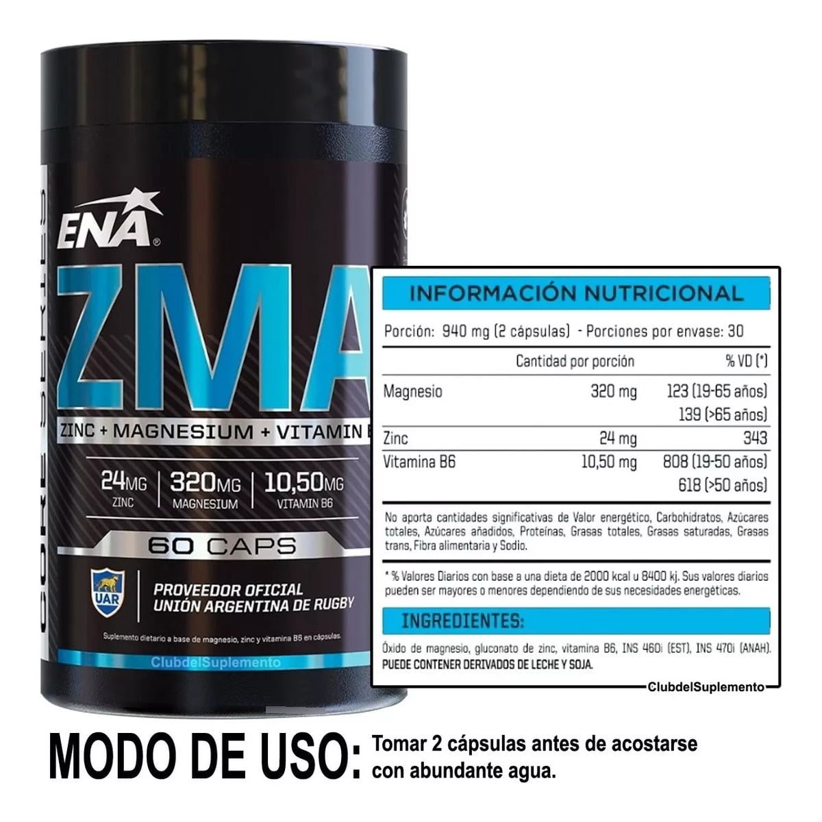 ZMA = Magnesio + Zinc + Vitamina B6