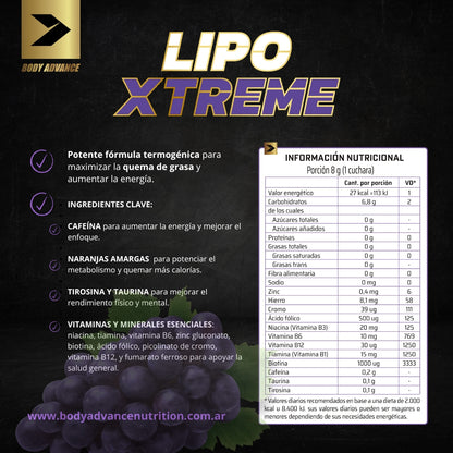 Lipo Xtreme – Termogénico quema grasa en Polvo (Sabor Uva)