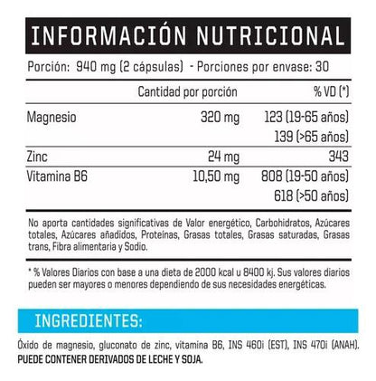 ZMA = Magnesio + Zinc + Vitamina B6